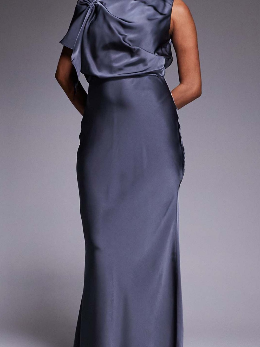 Satin One-Shoulder Maxi Dress in Slate Blueberry
